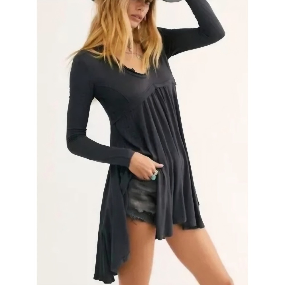 Free People Gray Cotton BabyDoll Festival‎ Grunge Boho Tunic Top sz XS P